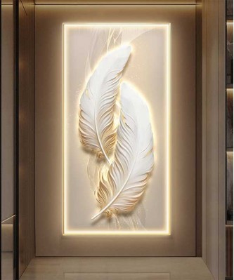 White Crystall Painting Modern  Feather With Led Light